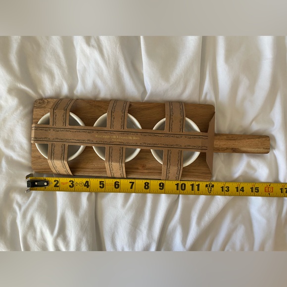 Wooden Paddle With Three Ceramic Dip Bowls - Picture 5 of 6
